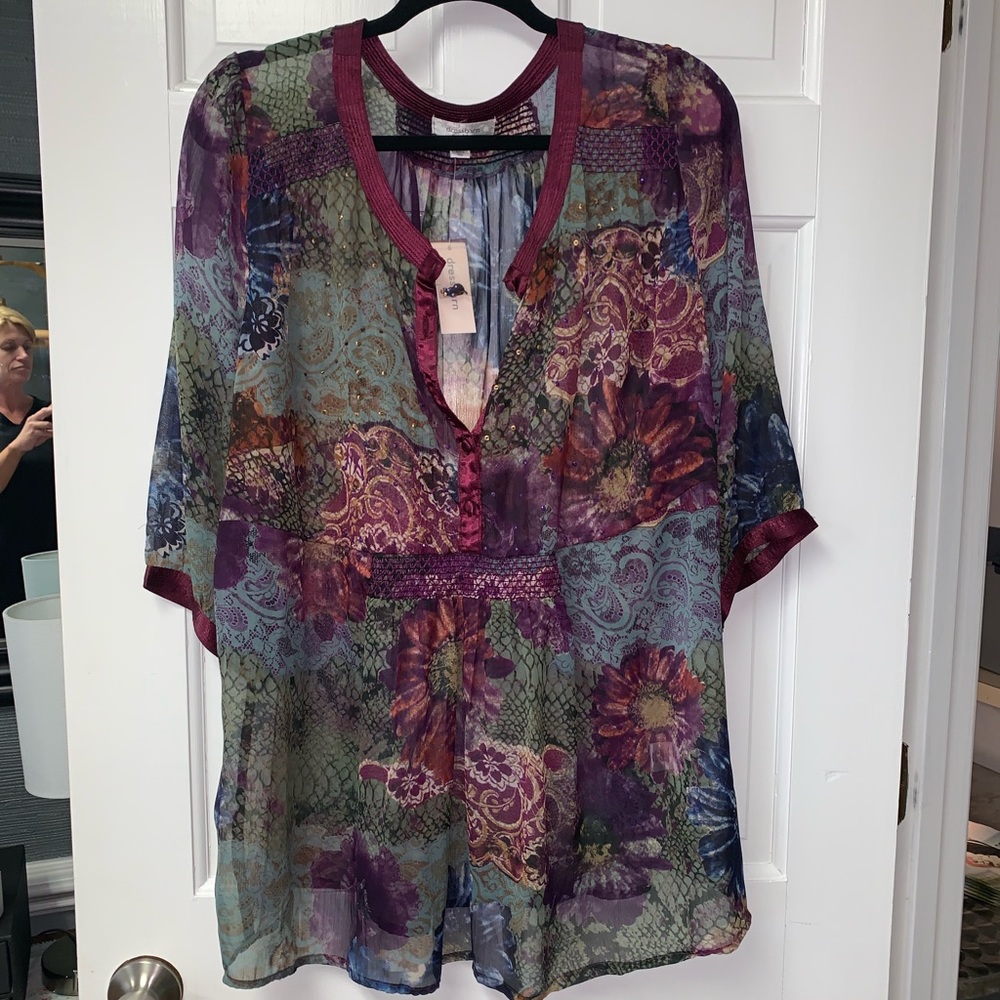 DRESS BARN Floral Print Sheer 3/4 Blouse